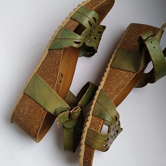 Biza Boho Strappy Green Cork Leather Sandals Size 7 made in spain - Picture 16 of 16
